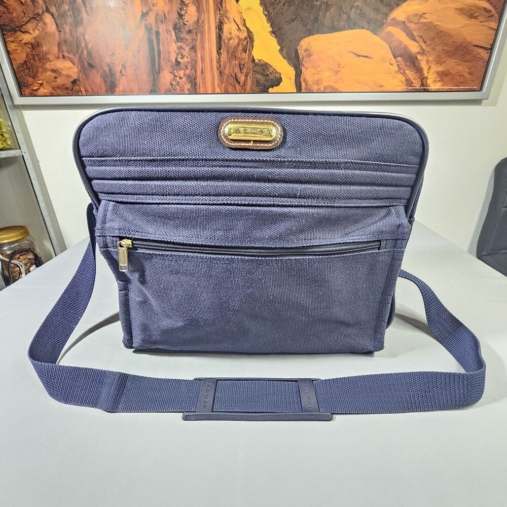 VTG Jaguar Navy Blue Shoulder Bag Canvas Messenger Carry On Luggage